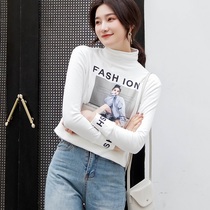 Early spring new long-sleeved T-shirt Korean version with half-collar white bottom shirt female spring and autumn show thin clothes