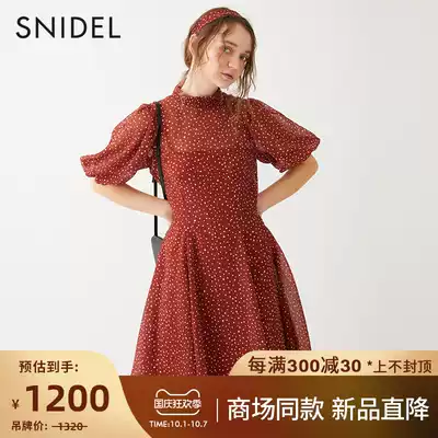 SNIDEL2021 early autumn new French sweet retro polo point ribbon bubble sleeve dress SWFO214017