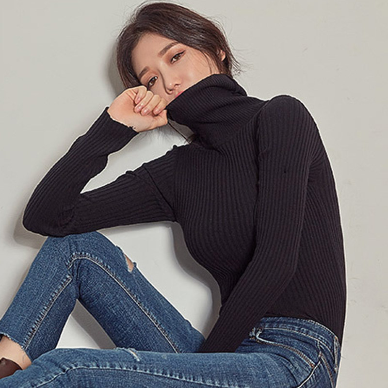 2016韩版冬季新款高领长袖毛衣女套头修身紧身纯色厚款针织打底衫