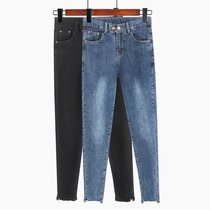 Black jeans women Spring 2020 new elastic tight body slim high waist pencil pants split Joker