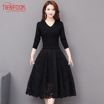  High-end lace dress female early spring big name 2021 new windbreaker with velvet thickened bottoming skirt