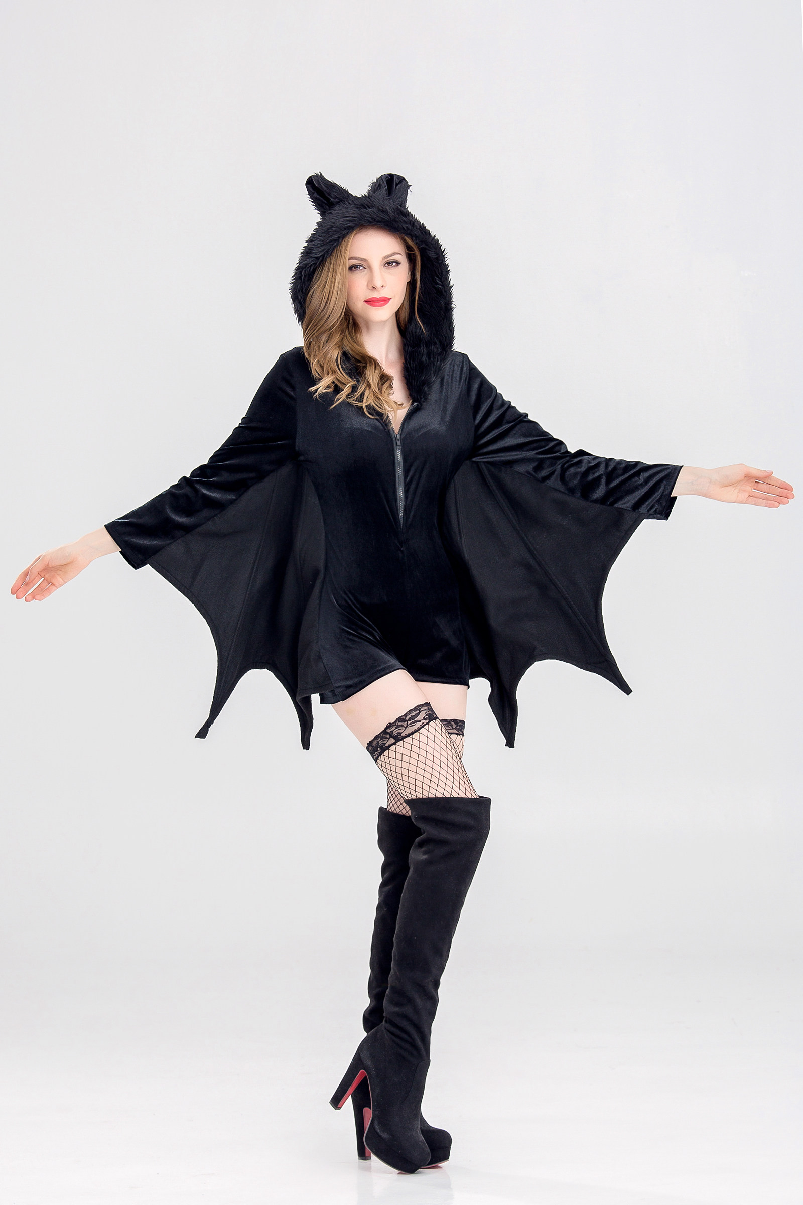 万圣节 halloween恶魔装女巫装女王装cosplay吸血鬼 黑色蝙蝠服装