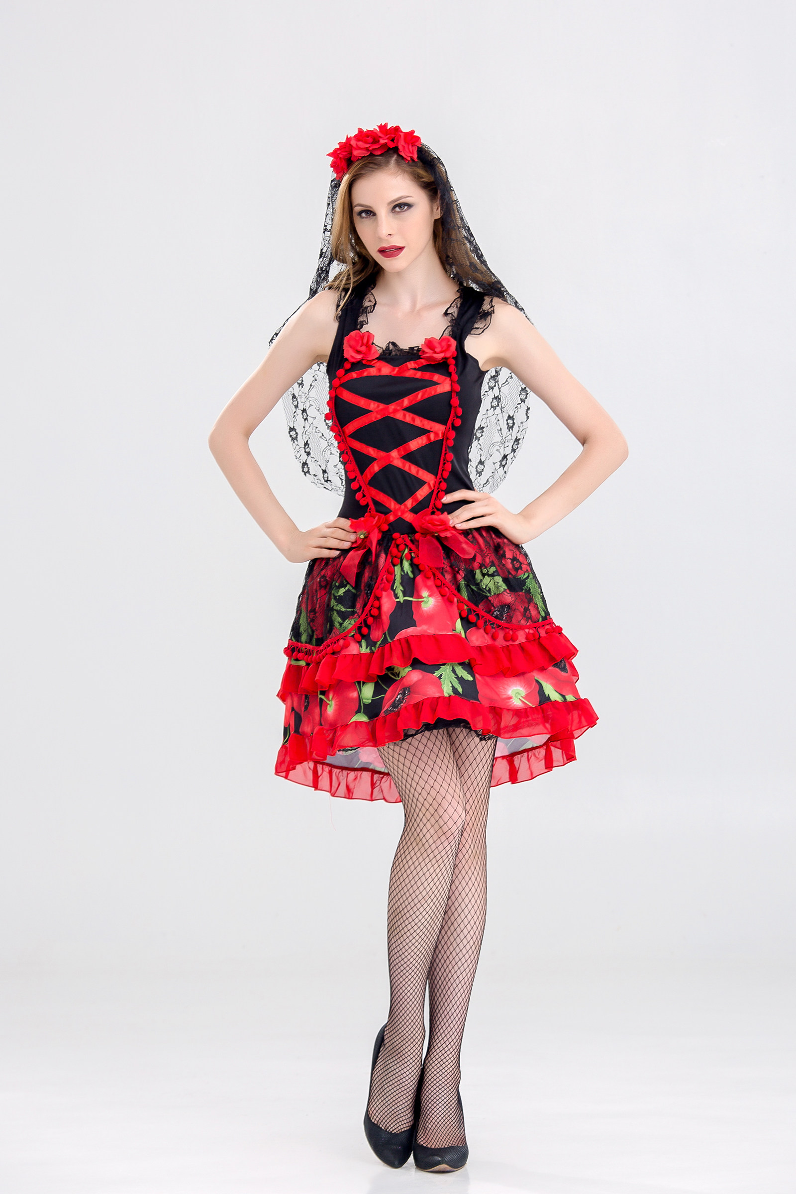 万圣节服装 halloween恶魔装 女巫装 cosplay吸血鬼 血红色鬼新娘