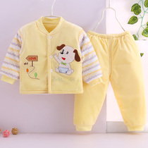 Newborn clothes cotton coat two-piece set thickened summer and spring baby cotton clothing quilted jacket jacket Baby cotton coat suit