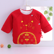 Baby quilted jacket Newborn cotton half-back cotton coat red festive thickened half-back summer and spring baby single top