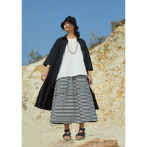 No good see City thin wool cotton fine spinning minimalist splicing black and white small panes half body dress A word dress (melody)