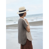 No good see City Italian linen curry crepe cloth splicing minimalist round collar hooded sweatshirt (mediocalypse)