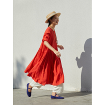 No Good See City Original Design Liandress Women Red in Loose Casual Pure Linen