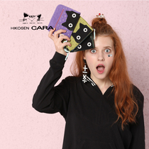 Japanese caramel cartoon cute original design black cat two folding card bag wallet women canvas short wallet