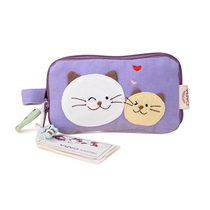 Japanese caramel cartoon cute canvas hipster double zipper card case key bag coin purse