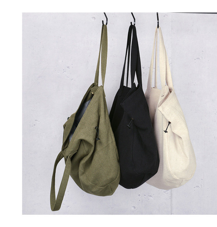澄心女子原创大容量单肩包棉麻布袋包简约大气文艺范帆布手提女包