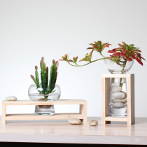 Nordic minimalist craft ornament ornaments European table vase display transparent glass candle holder wooden base