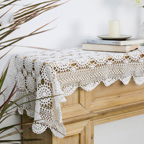 Modern minimalist table flag cotton handmade crochet pad crochet TV cabinet tablecloth American white lace table flag