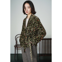 Spot-CCHER West and Huayuanjia Kongkimono Coat Short Velvet Print Autumn Winter Women XWUB2400
