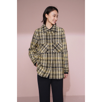 Spot-CCHER yellow black and white plaid tweed coat wool cotton West West and autumn winter womens XSTB2694