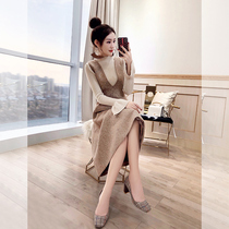 Sweater with skirt two-piece heavy industry 2021 new womens autumn and winter fashion knitted suit skirt woolen set