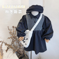 Xiaobao Family 2021 Winter New Korean Edition Girls Fleece Stitched Skirt Baby College Style Thickened Dress