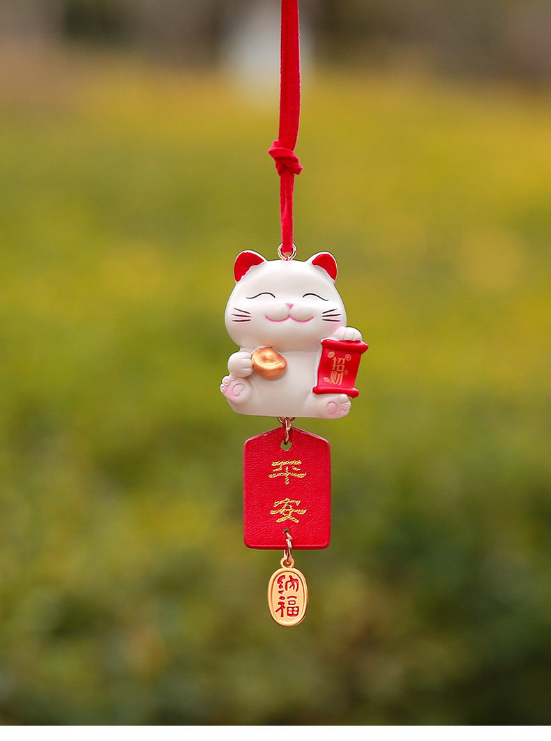 汽车平安牌招财猫车挂后视镜出入平安车载吊坠创意国潮保平安饰品