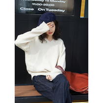MISAZ can salt sweet Korean casual V-neck loose sweater solid color wild sweater