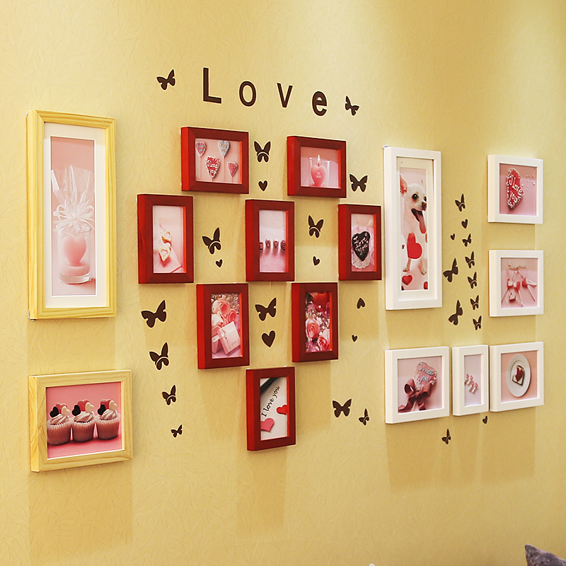 森淼创意相框墙画框经典红白心形实木照片墙贴