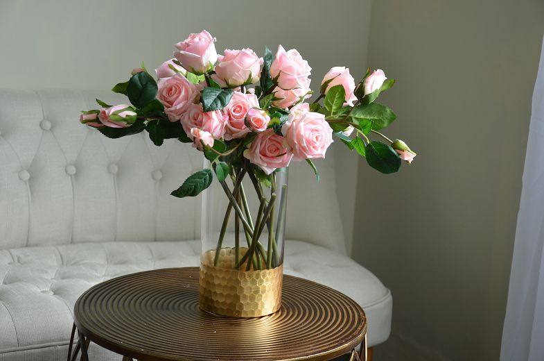 出口手感玫瑰月季仿真假花美式简约绢花家居客厅饰品摆件