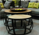 圆形客厅简约旧铁艺实木小圆桌茶几圆桌桌子