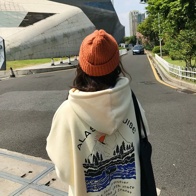 Áo len có mũ trùm đầu Nhật Bản cổ điển cổ điển của phụ nữ muối trong của phụ nữ lỏng cộng với nhung dày áo khoác mùa thu và mùa đông 2020 - Áo len