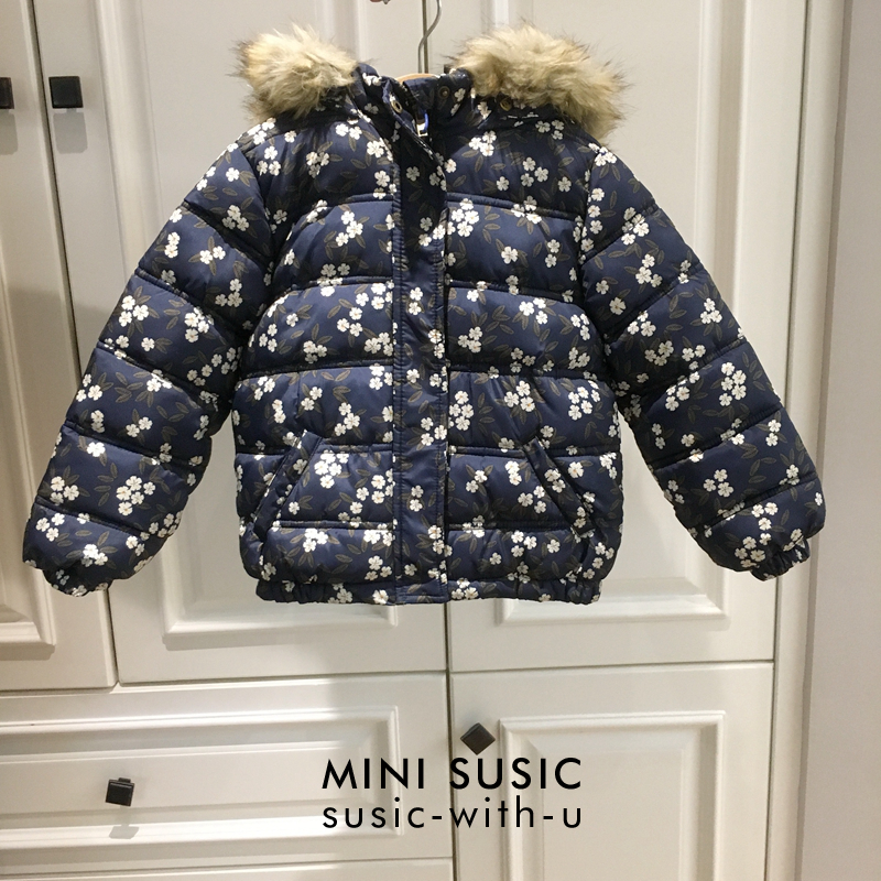 2-14-year-old girl law Faculty elegant crushed flower warm short cotton clothes cotton padded jacket jacket