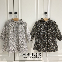 2-4 years old minisusic Korean childrens clothing temperament print Girl Flower long sleeve dress