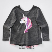 1-8 year old girl gray unicorn color mesh stitching long sleeve T-shirt