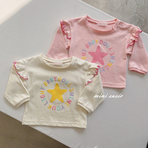 80-120 Japanese girl girl baby cotton two-color pentagram letter long-sleeved T-shirt