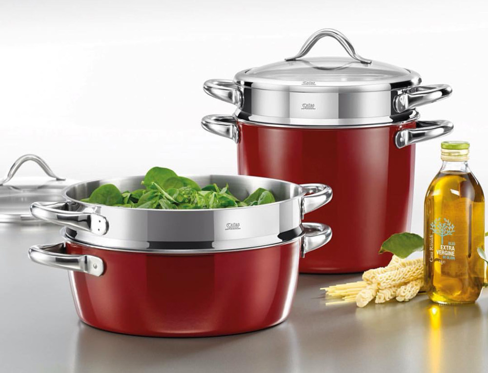 【姜饼熊】德国silit 希拉钢奈彩米 汤锅蒸锅带蒸屉28cm 两色直邮_不