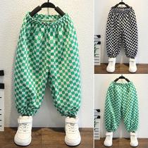 Blend Casual Boy Clothes Summer Long Pants Chessboard Grid Light Cage Pants Plaid Anti Mosquito Pants Kids Clothes Brands