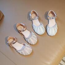 Summer Girl Shoes Cute New Students Sneakers Ruby Toe Beach Shoes Children Heel silver Bright Crystal Crystal