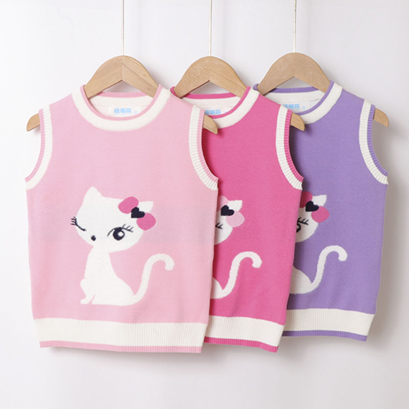 Girls' sweater waistcoat autumn winter new children small fox-knitted sweatshirt vest female baby cotton wool line blouses-Taobao