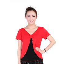 Wholesale square dance clothing new summer butterfly flower fake two butterfly flower short sleeve Latin dance pants skirt skirt suit