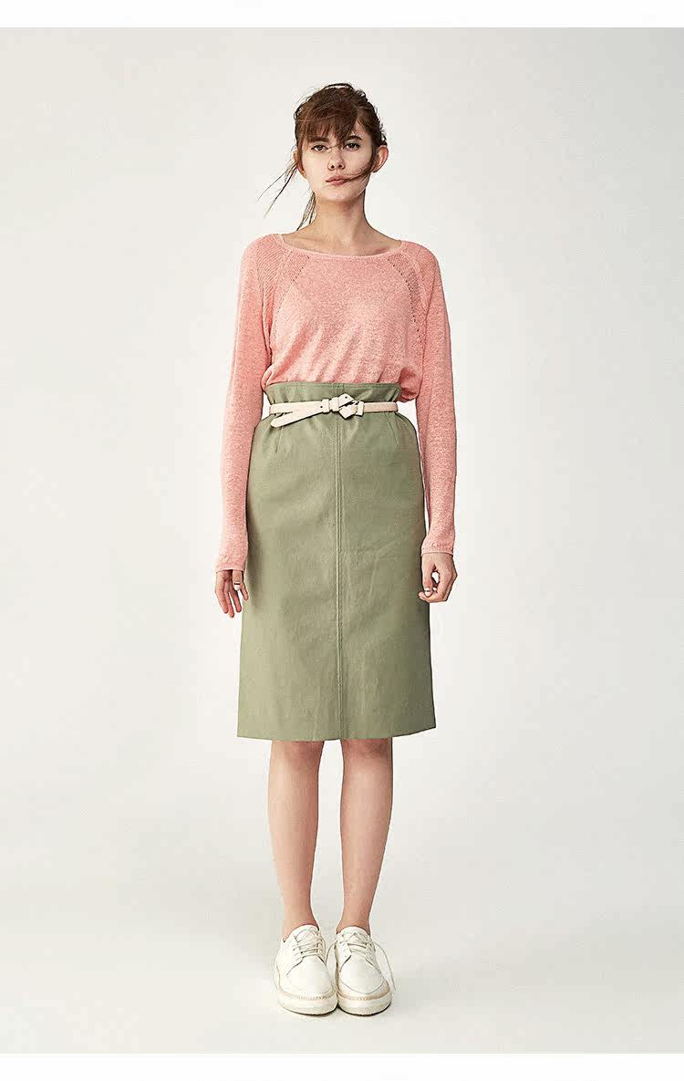 小虫 春季新款半身裙雅致豆沙绿 日本进口长绒棉简约显瘦一步裙