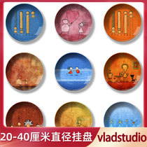 vladstudio Decorative hanging plate disc imitation porcelain plate Decorative plate wall decoration Round decorative painting plate wall