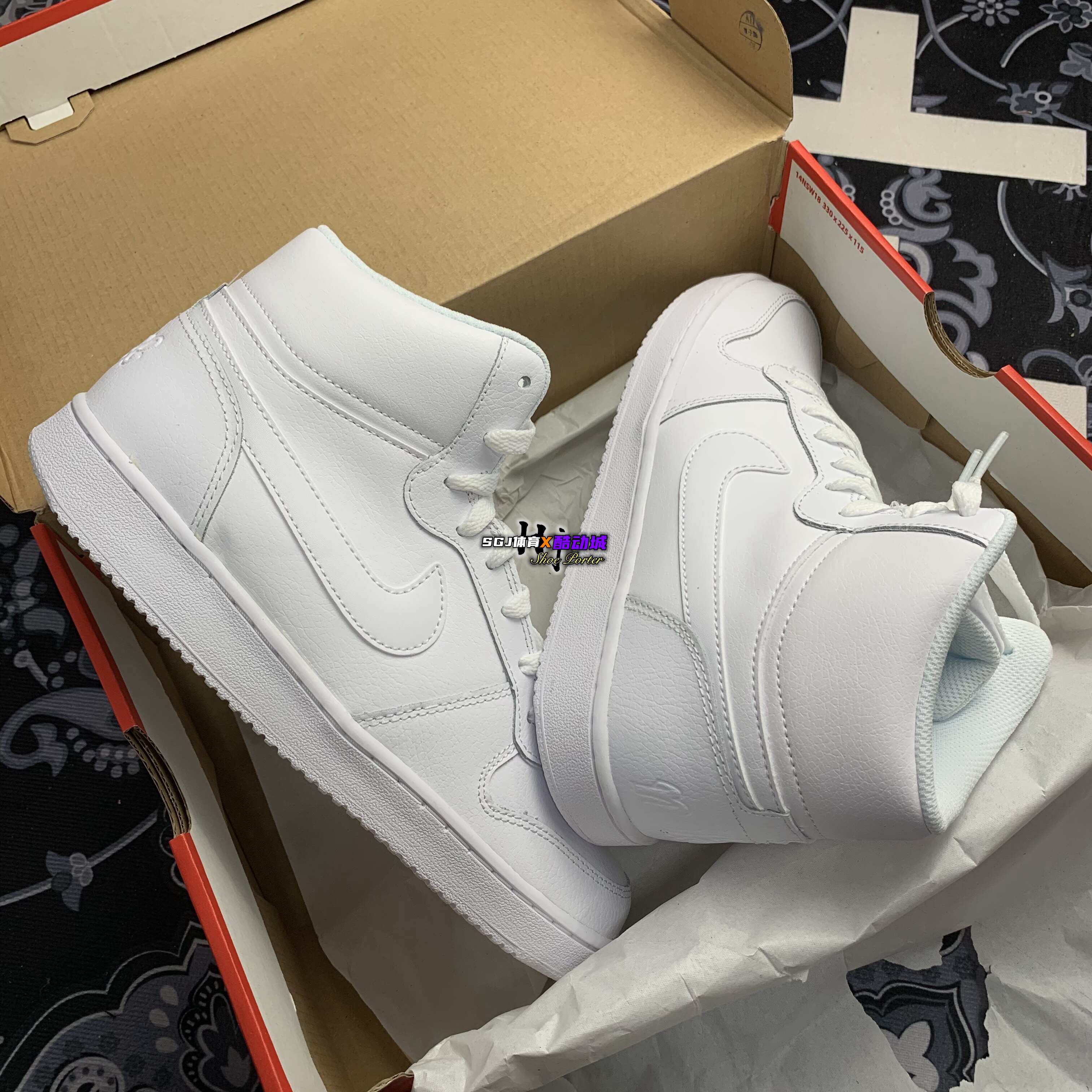 耐克ebernonmid男女子复古运动休闲耐磨高帮白色板鞋aq1778100