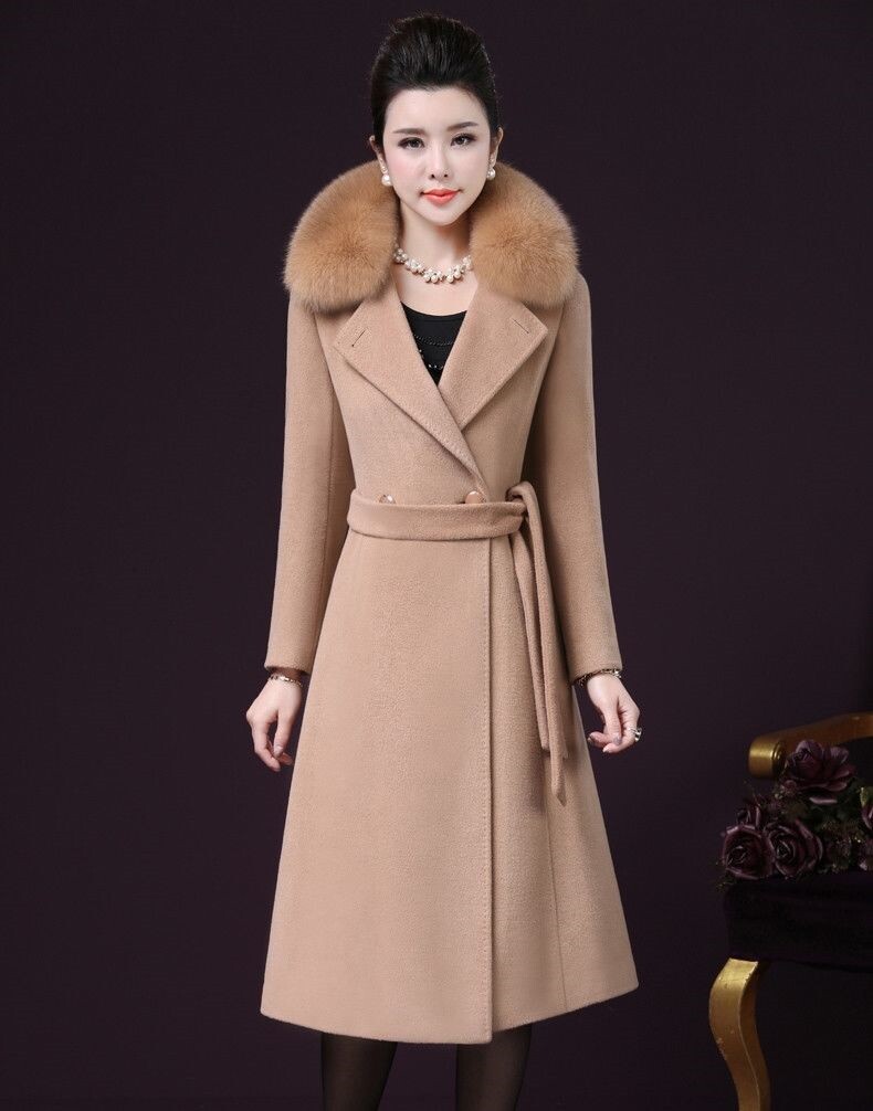 【轻奢气质】伶俐朵毛呢外套女中长款2019新款秋冬大毛领毛呢大衣