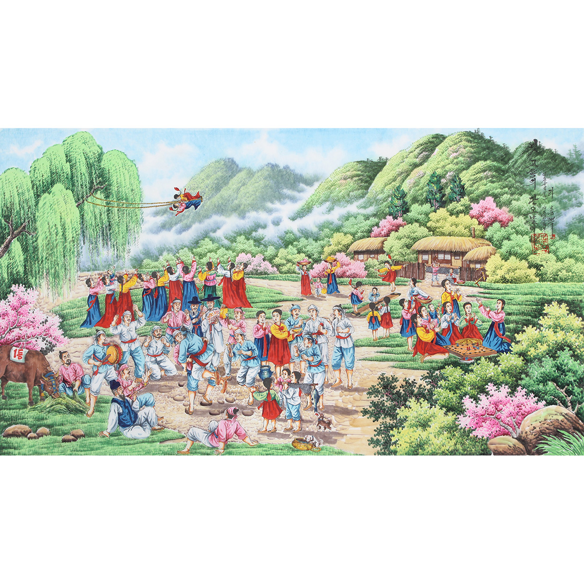 朝鲜画中国画水墨人物装饰画工笔客厅酒店装饰风水画民俗风情字画_7折