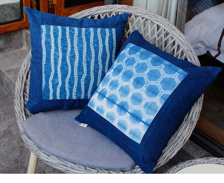 大理蓝言扎染沙发抱枕靠垫套民族风棉麻民宿家用椅子床头腰枕厂家