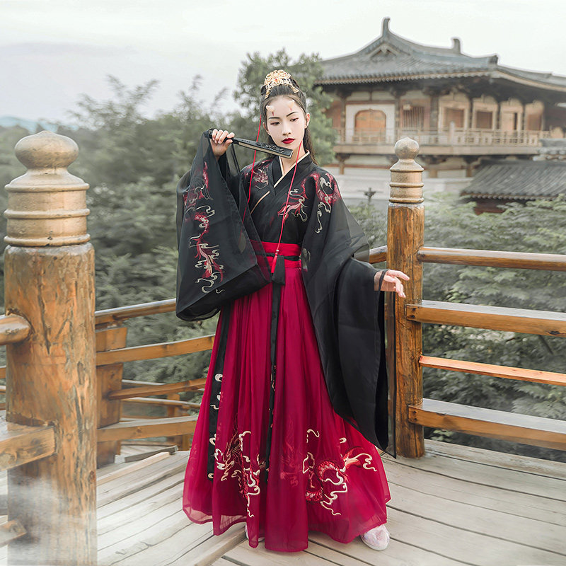 汉尚华莲夜弦歌汉服女春夏大袖交领襦裙齐腰龙纹重工刺绣6米大摆