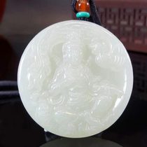 Xinjiang Hetian jade Guanyin pendant mens Xinjiang white jade seed material Guanyin mens patron saint jade necklace women
