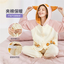 (Side open breastfeeding) pregnancy color pregnant women Spring and Autumn thick cotton hooded moon clothes outside home clothes