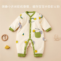 (One button) pregnancy color baby winter wear 0-1 year old long sleeve super cute cartoon pattern cotton one-piece suit