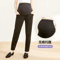Pregnancy color maternity pants 2021 spring and autumn simple pure color commuter belly trousers loose wear comfortable pregnant pants