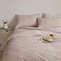 Light luxury high sense,Bed four pieces of all cotton pure cotton princess wind pure color by bed bed three pieces