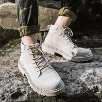 Men Martin boots High Help leather shoes Mens trends Short boots Fall Inn Korean version Breathable Retro Genuine Leather Tooling Shoes