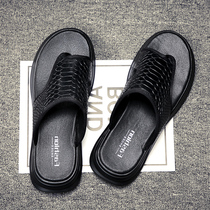 Slippers Male Tide Outdoor Tide Card Personality Cool Drag Male Summer Outwear Casual Trend Fashion Genuine Leather Clip Feet Thick Sole Sandal
